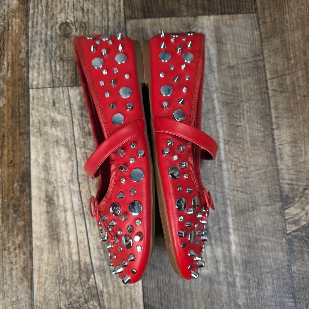 Jessica Simpson Red Studded Mary Jane Flats Size 7 Indie Sleaze - Picture 6 of 8